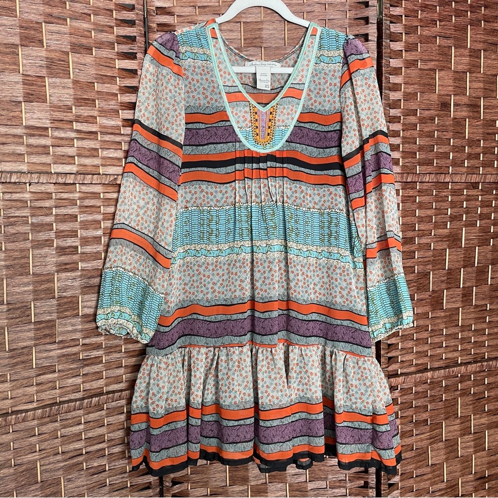 American Rag Embroidered Long sleeve Dress, Boho Festival Retro Hippie, Size XS.
